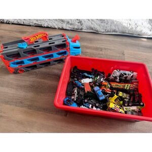 Hot Wheels Semi Truck Race Car Storage and Cars